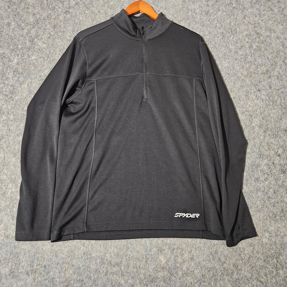 Spyder Mens Large Black Long Sleeve 1/4 Zip Pullover Athletic Top